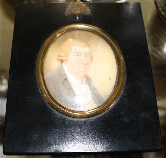 18C English School, watercolour, miniature portrait of a gentleman, possibly William Hopkins